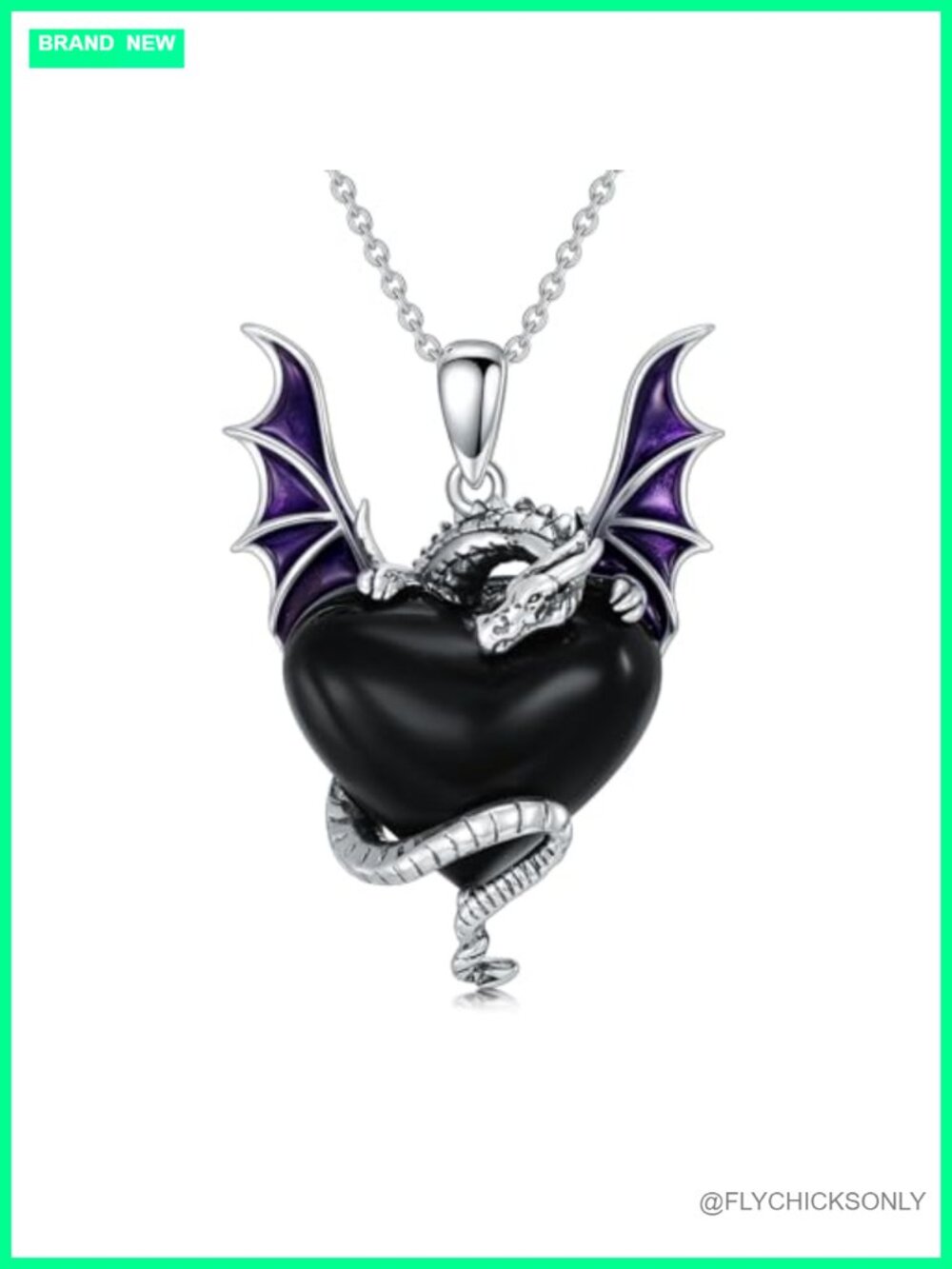 925 Sterling Silver Dragon Pendant Necklace with Natural Onyx